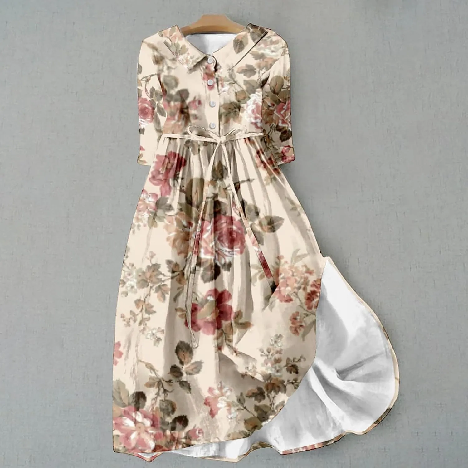 Women's Cotton Linen Dresses Summer Half Sleeve A Line Comfy Maxi Dress Casual Loose Fit Trendy Vacation Clothes