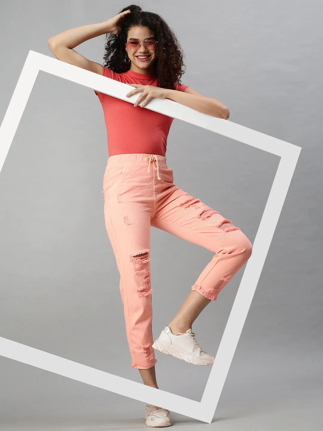 Women's Denim Pink Jogger Jeans