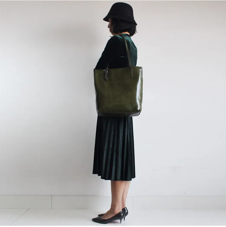 Womens Green Leather Tote Bag Handbags Shoulder Bag for Women