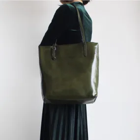 Womens Green Leather Tote Bag Handbags Shoulder Bag for Women