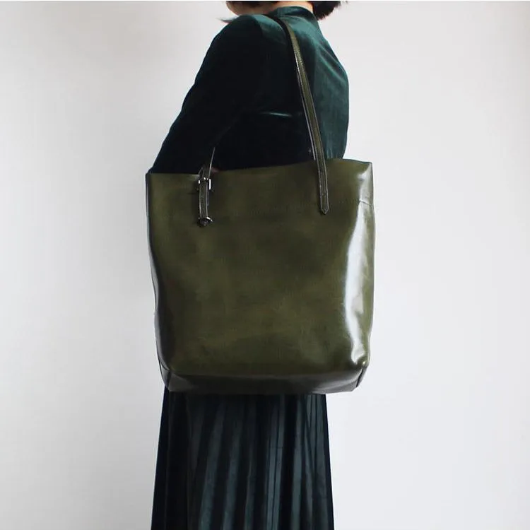 Womens Green Leather Tote Bag Handbags Shoulder Bag for Women