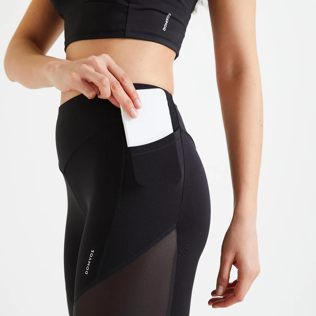 Women's High-Waisted Bi-Material Cardio Fitness Leggings