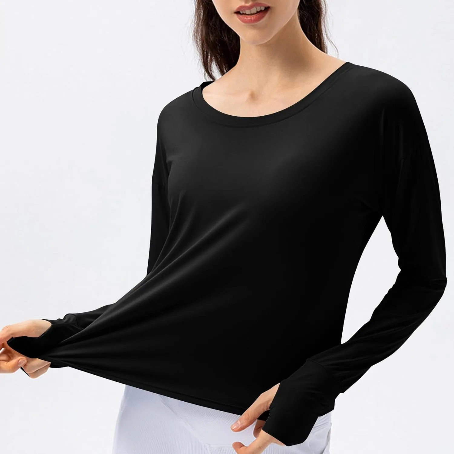 Women's Long Sleeve UPF 50  Sun Protection T-Shirts Crew Neck Lightweight Hiking Outdoor Top with Thumb Hole