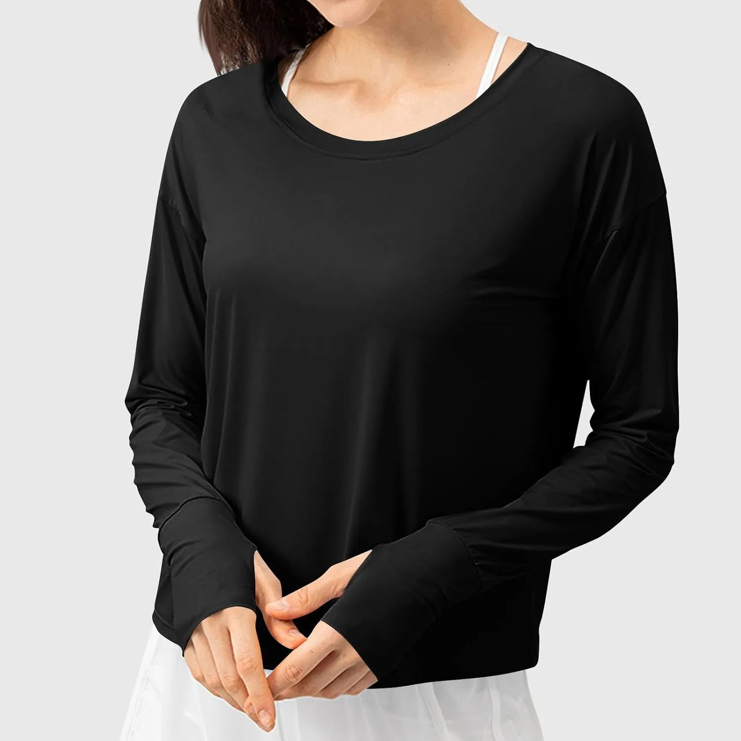 Women's Long Sleeve UPF 50  Sun Protection T-Shirts Crew Neck Lightweight Hiking Outdoor Top with Thumb Hole