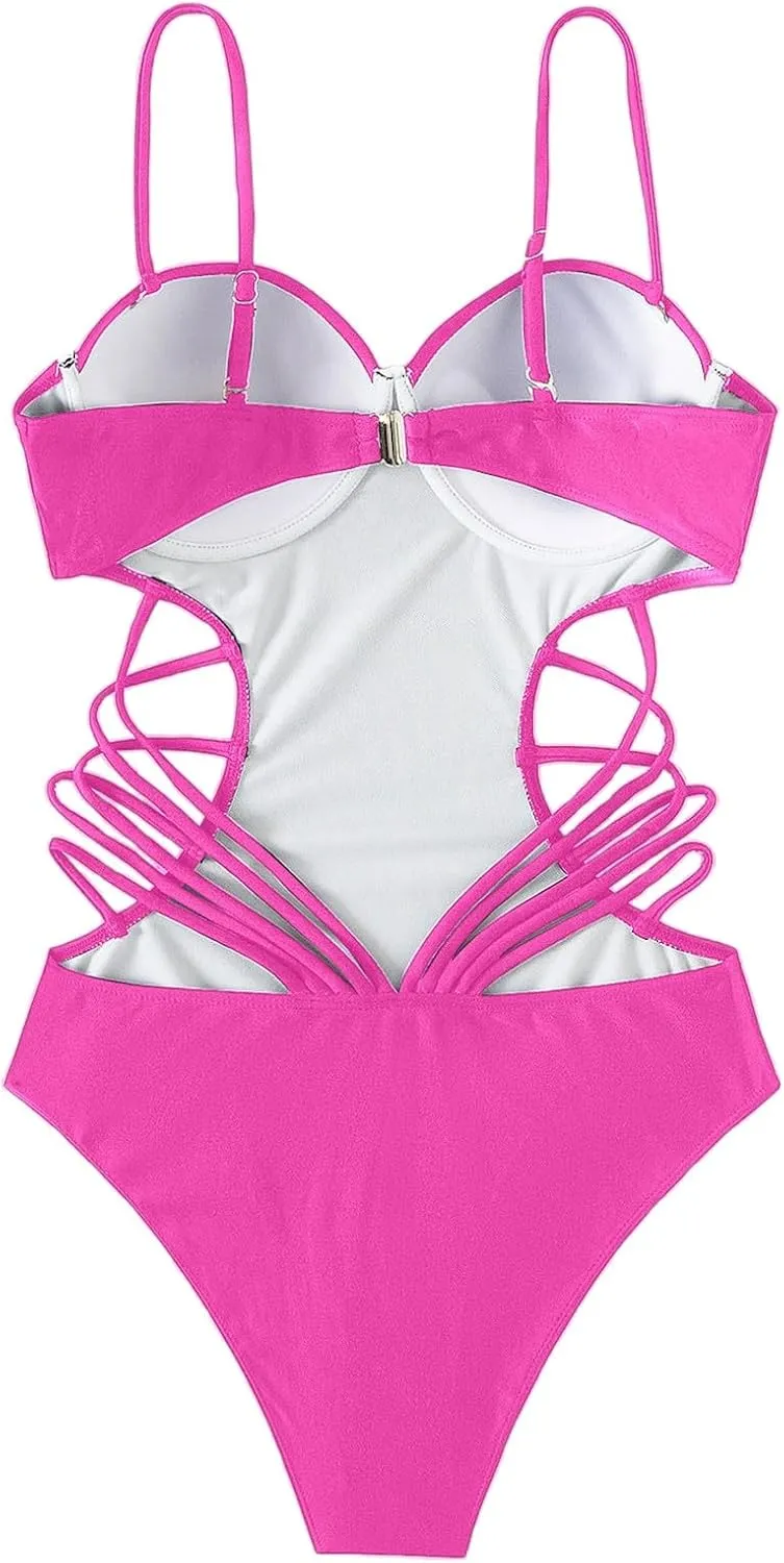 Women's One Piece Swimsuit Sexy Cutout Swimwear Tummy Control Bathing Suits Full Coverage Stie Side Swim Suits