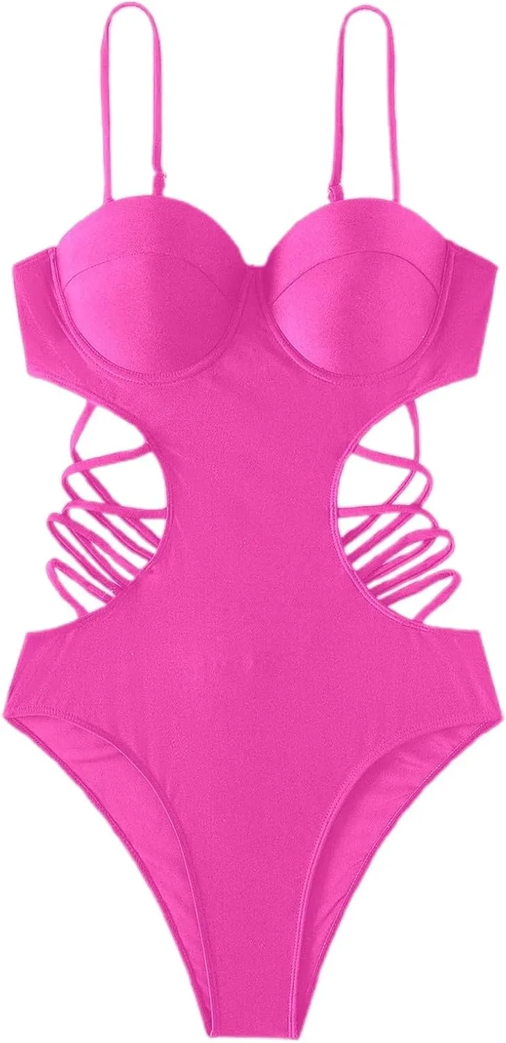 Women's One Piece Swimsuit Sexy Cutout Swimwear Tummy Control Bathing Suits Full Coverage Stie Side Swim Suits