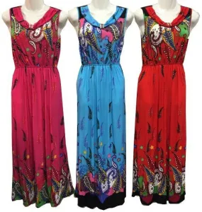 women's paisley printed long summer dresses Case of 12