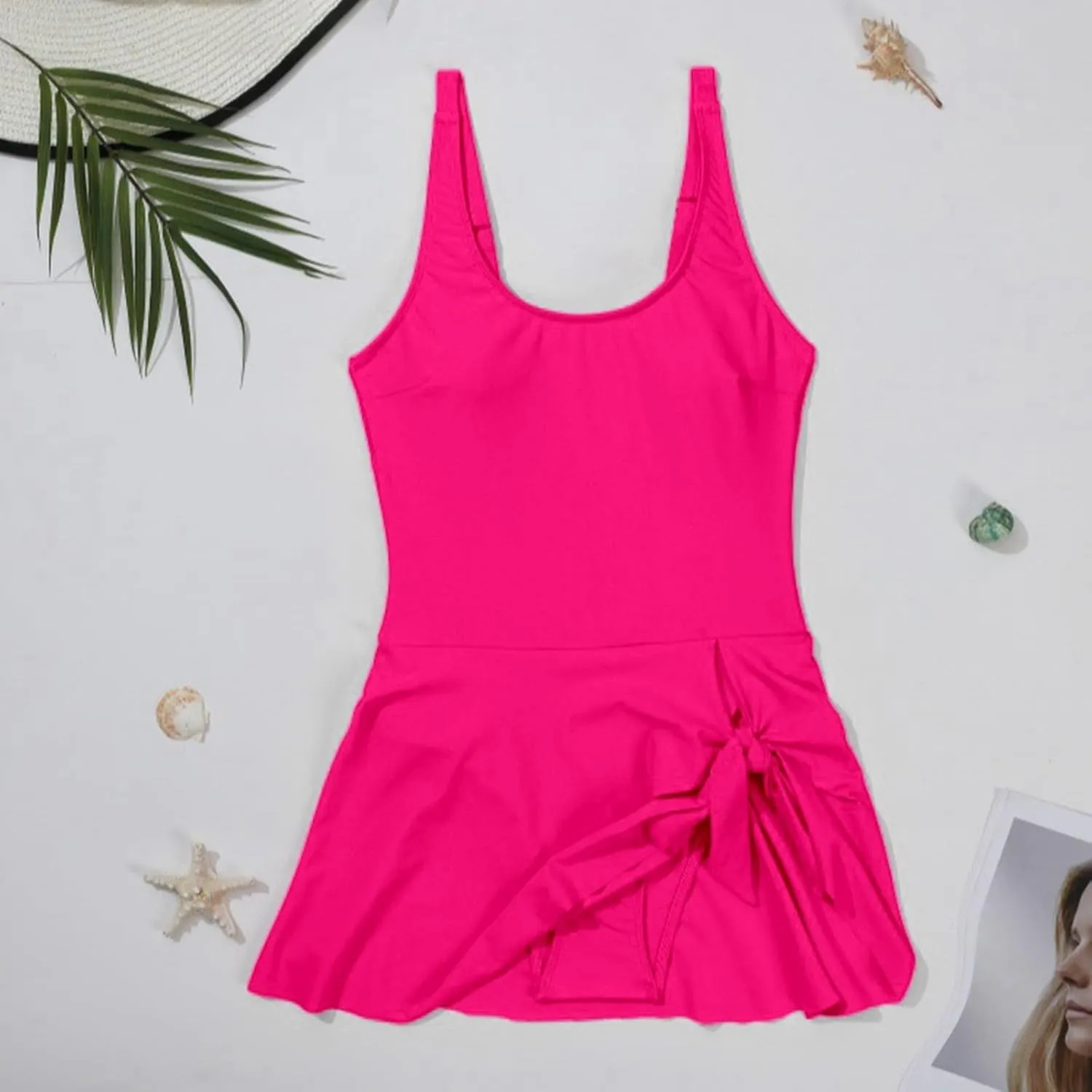 Women's Summer Sexy Yoga-Skirt One-Piece Swimsuit Tummy Control Full Coverage Vest Neckline & Solid Color Beach Design