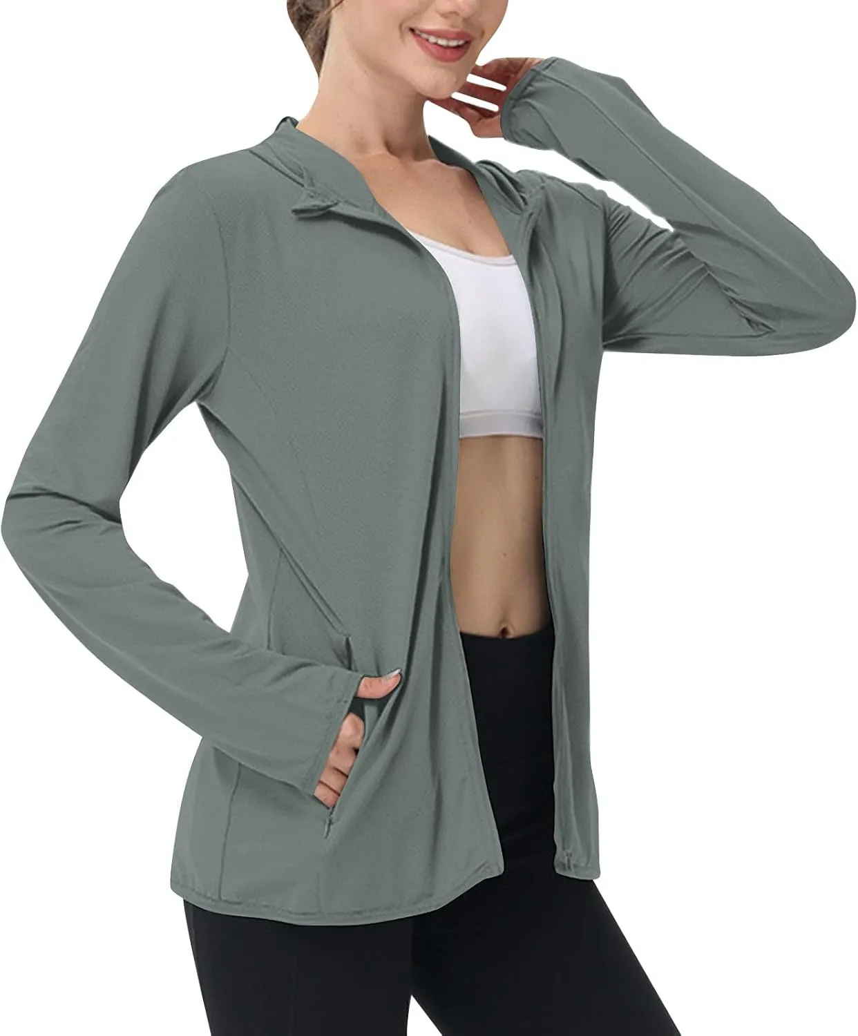 Womens Sun Shirts Full Zip UPF 50  Protection Hoodie Jacket Long Sleeve Summer Hiking Outdoor Lightweight Jackets