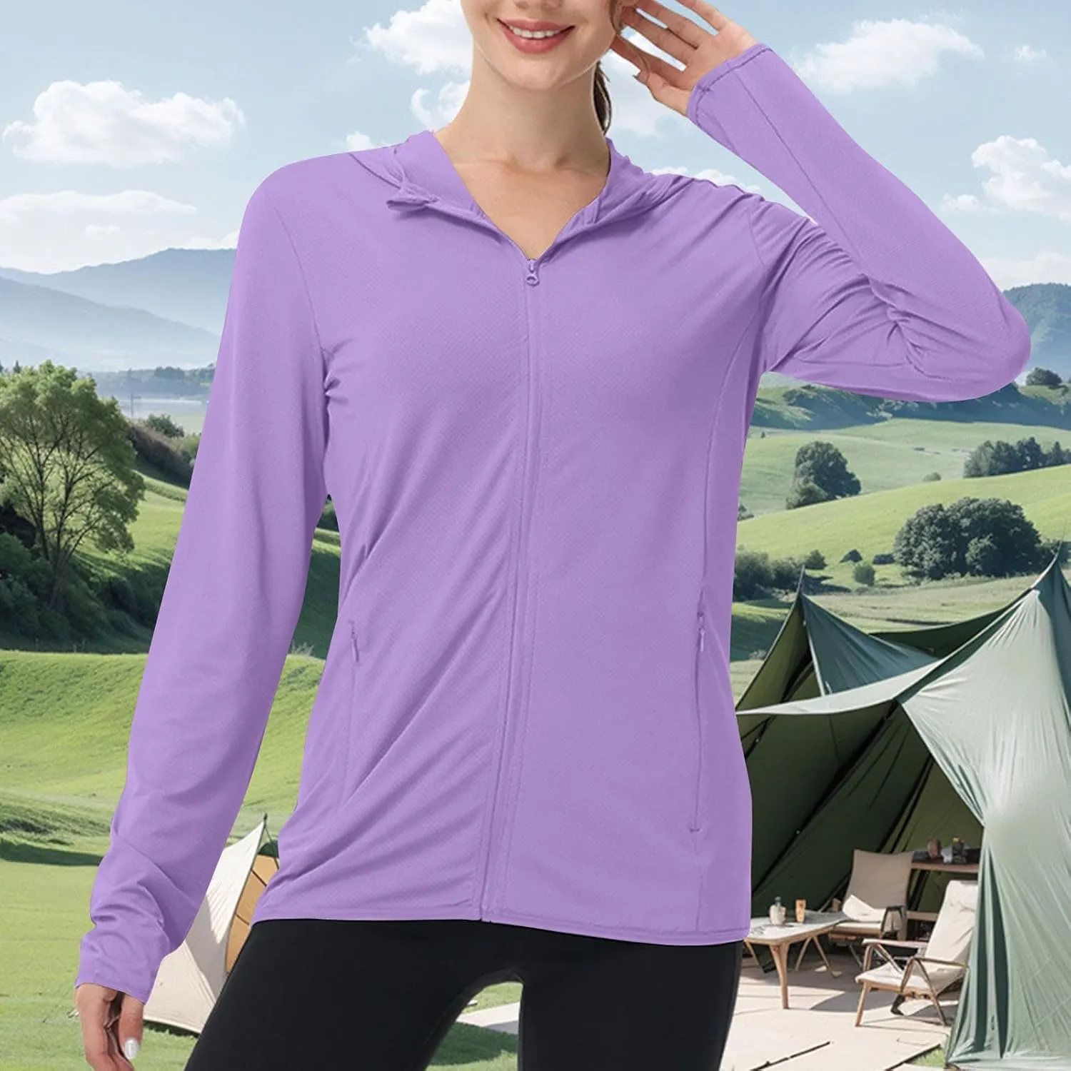 Womens Sun Shirts Full Zip UPF 50  Protection Hoodie Jacket Long Sleeve Summer Hiking Outdoor Lightweight Jackets
