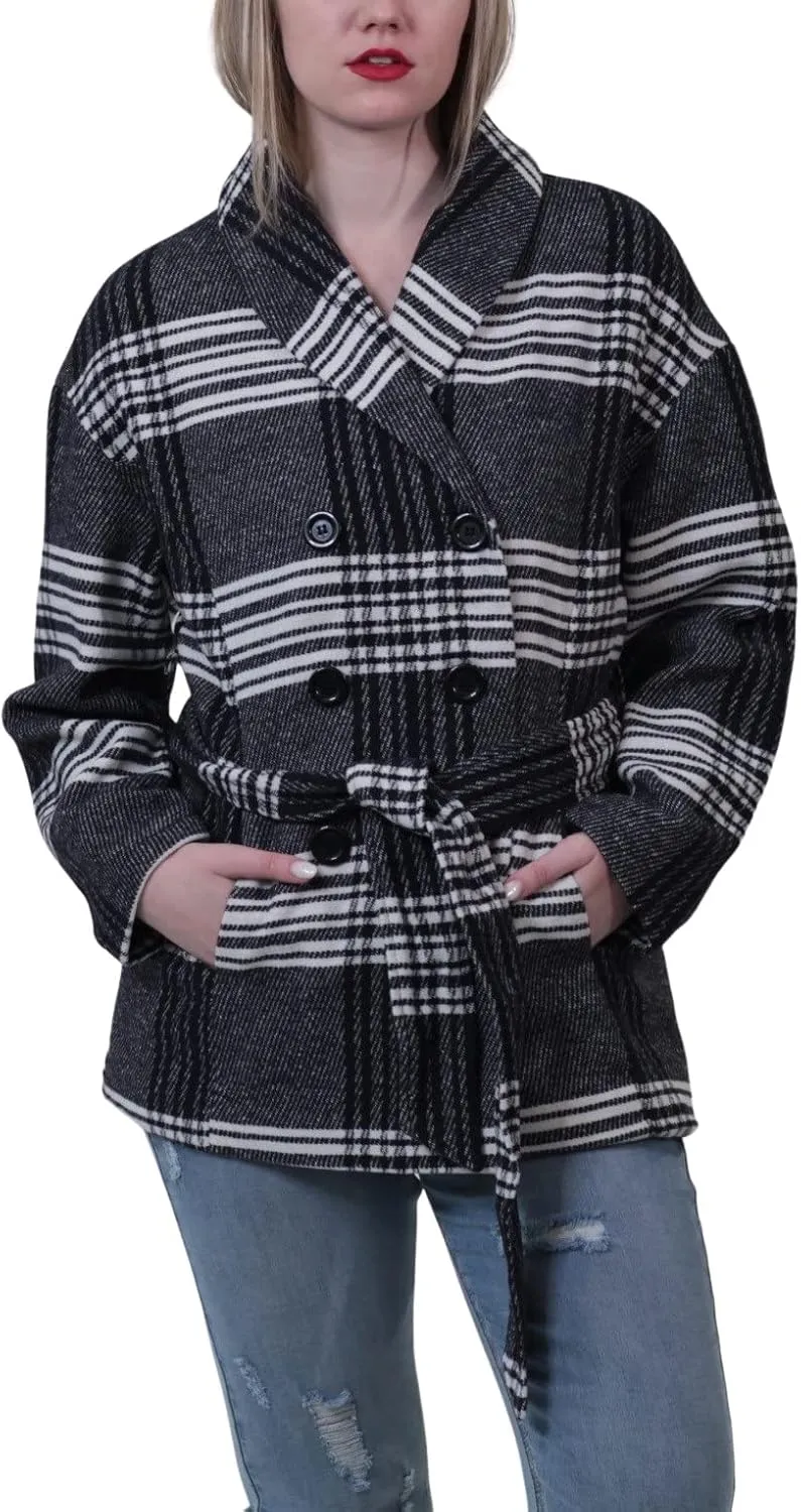 Women's Wool Plaid Belted Trench, Comfortable & Stylish, Trendy Coat