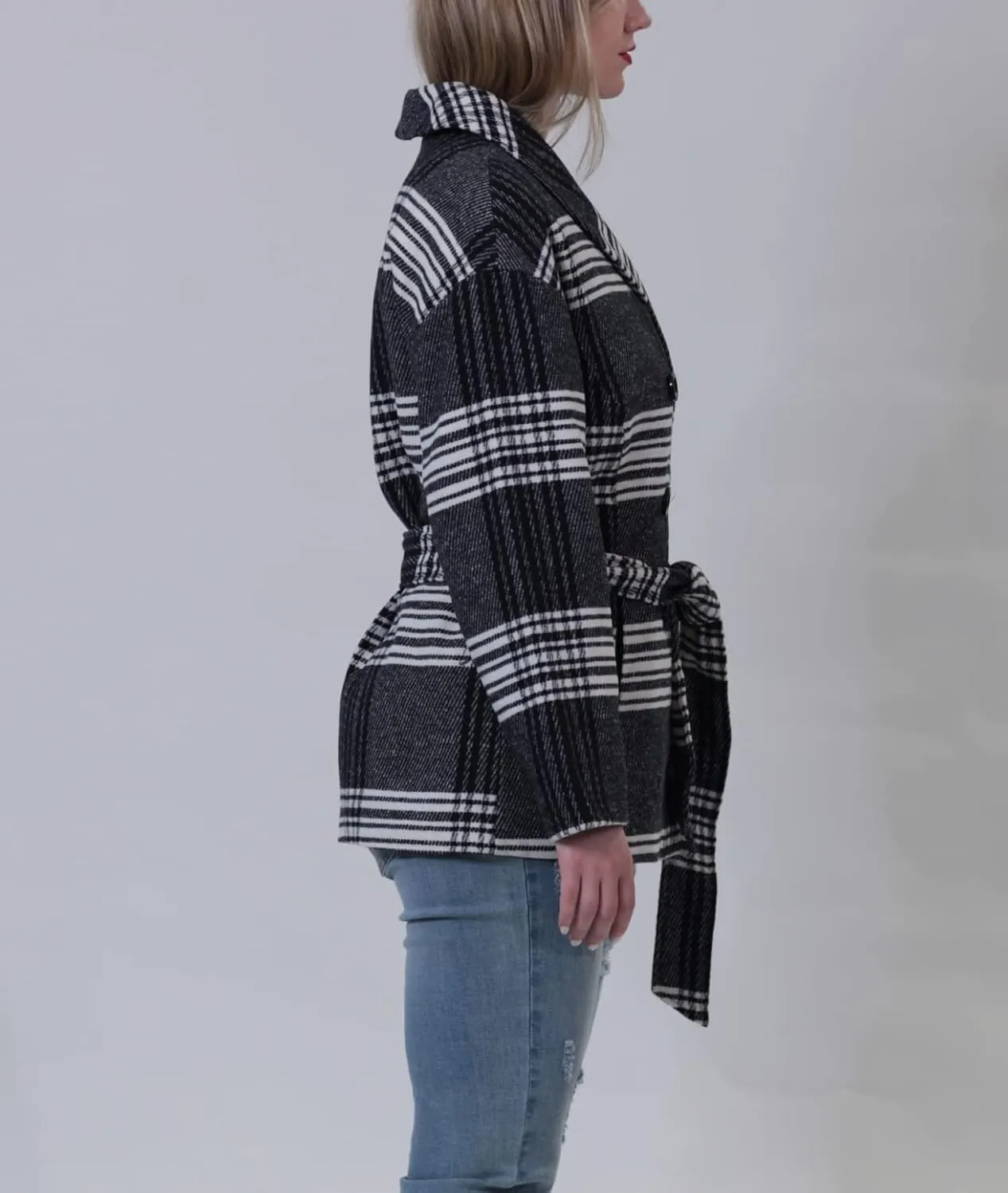 Women's Wool Plaid Belted Trench, Comfortable & Stylish, Trendy Coat