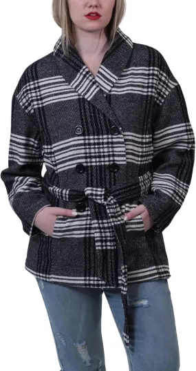 Women's Wool Plaid Belted Trench, Comfortable & Stylish, Trendy Coat