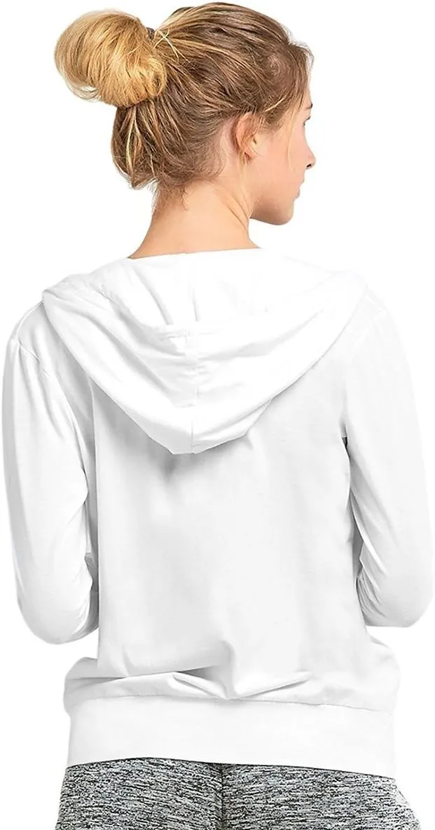 Women's Zip Up Active Yoga Gym Casual Thin Cotton Long Sleeve Jacket Hoodie