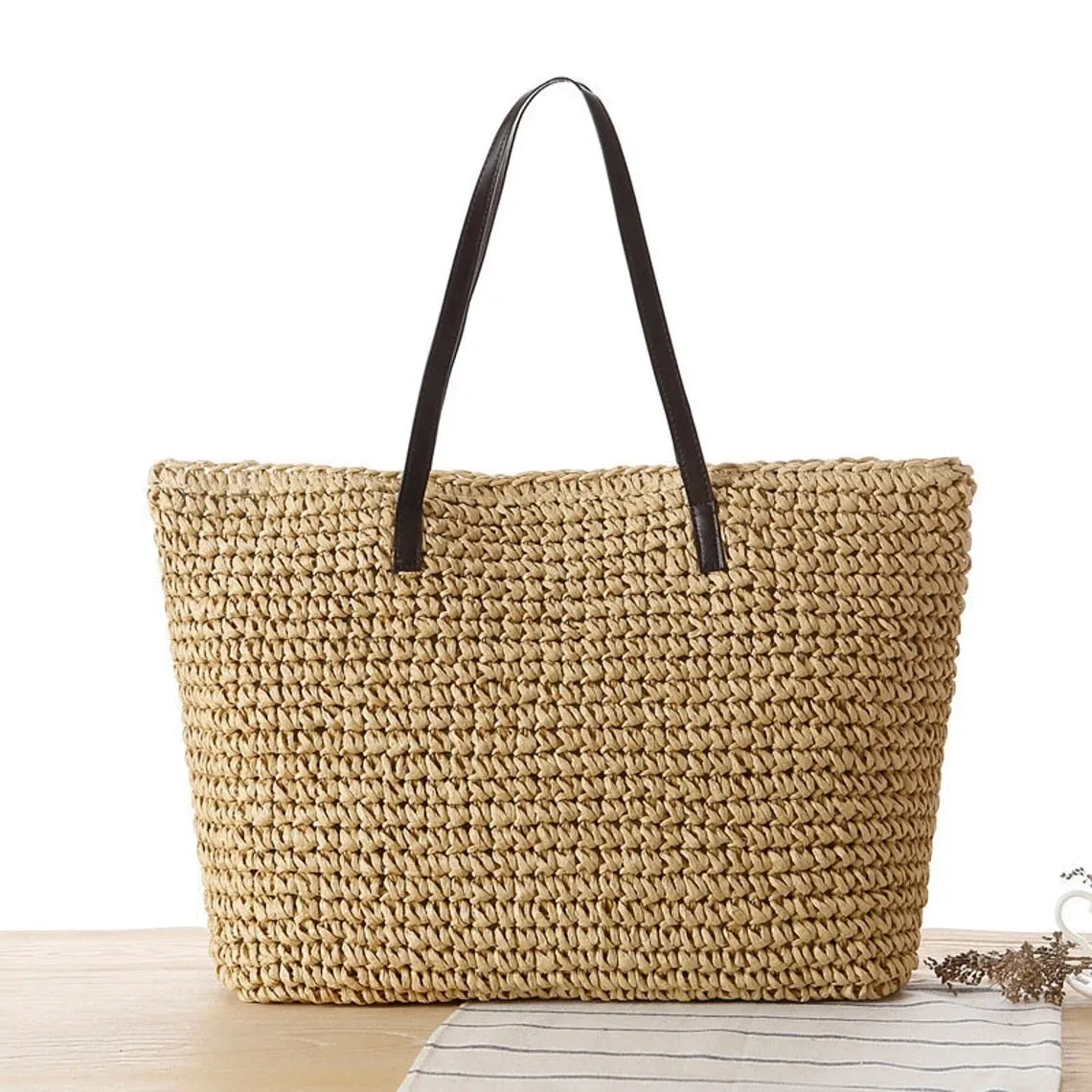 Woven Rattan Tote Bag